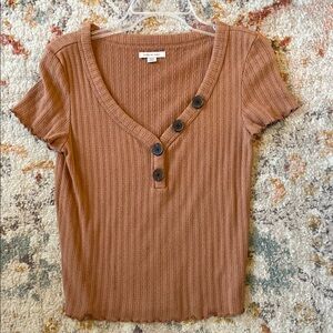 American Eagle Outfitters Tan Ribbed Short Sleeve T-Shirt